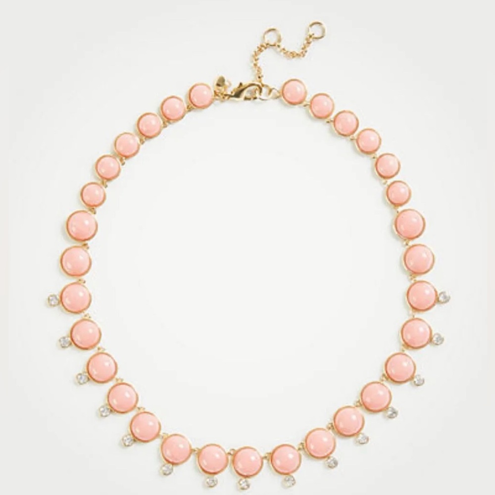 Ann Taylor Goldtone Collar Necklace Peachy- Pink Rhinestones 16" 2.25” Extender